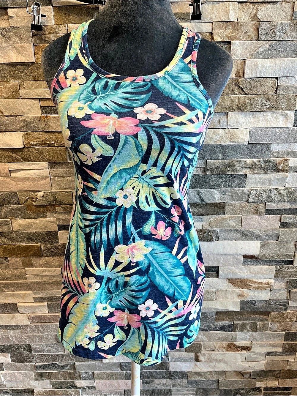 Floral Racerback One Piece Blue & Pink Medium Like New